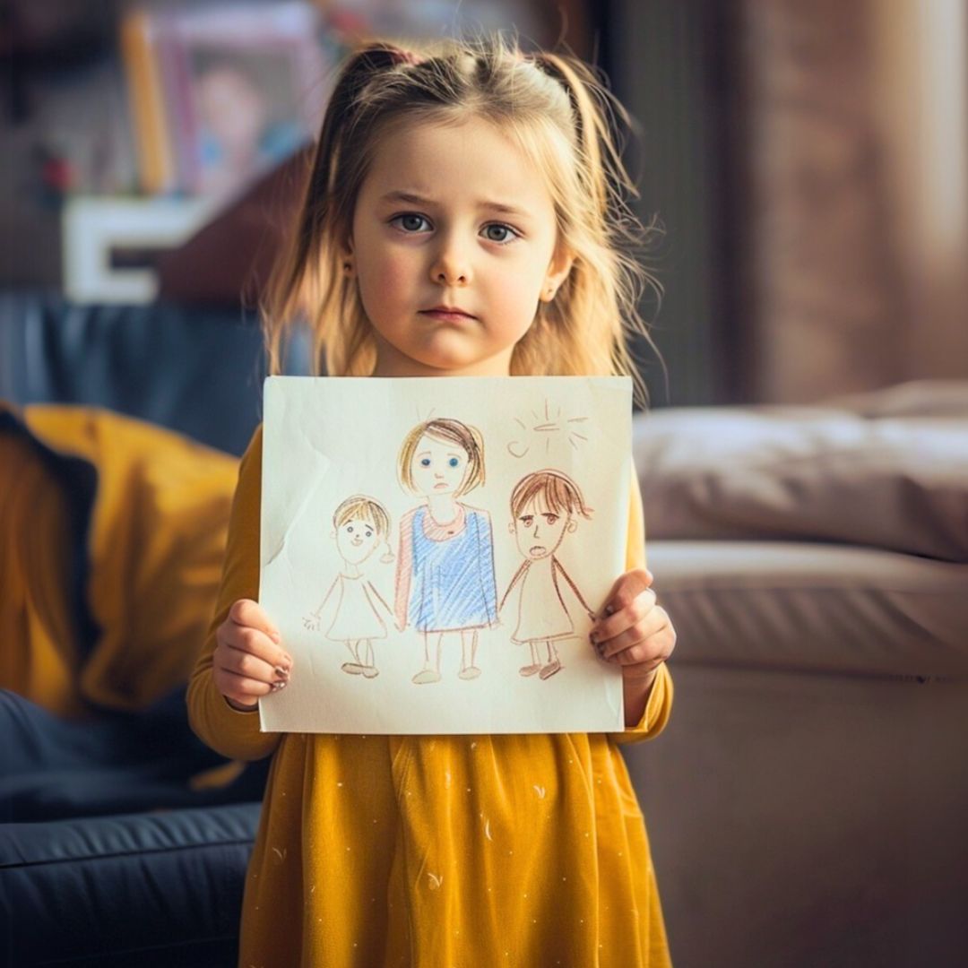 When my 5-year-old began sketching our family without including her dad, the reason behind it left me utterly speechless
