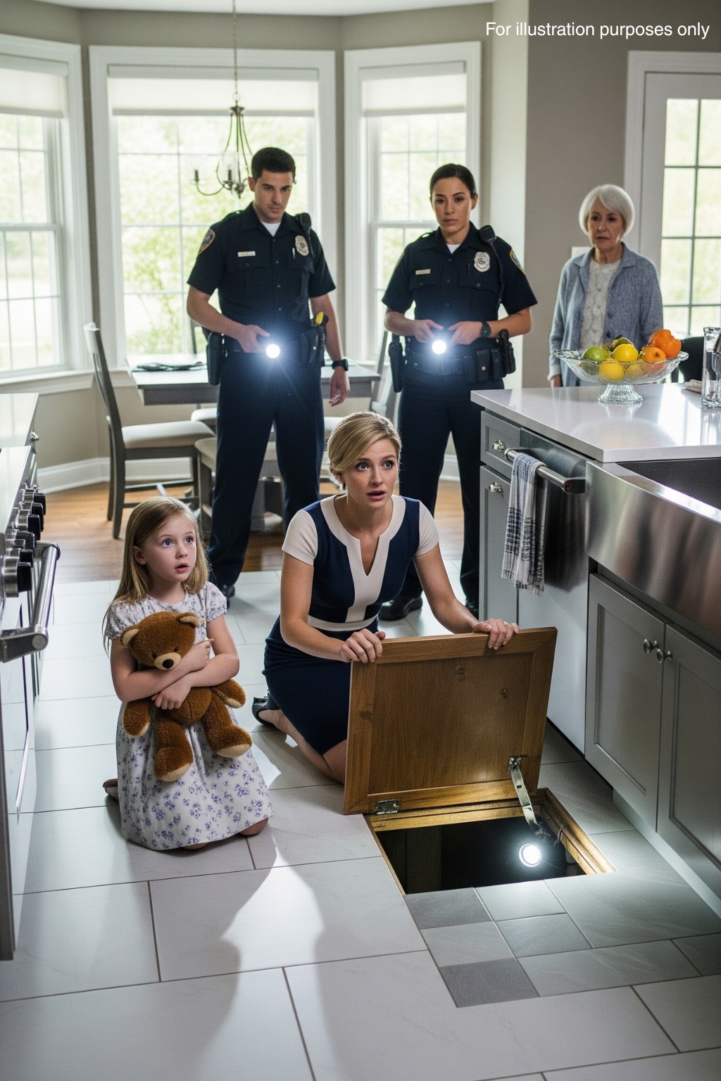 A Little Girl Whispered, “Daddy’s Under the Kitchen Floor” — What Police Found Minutes Later Stunned the Entire Neighborhood