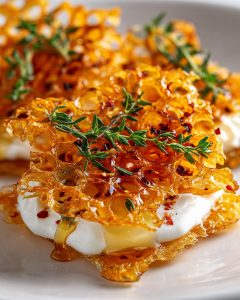 🧀 Crispy Feta Lace with Yogurt & Hot Honey 🌶️