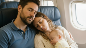 EXHAUSTED MOM AND HER BABY FELL ASLEEP ON A STRANGER’S SHOULDER MID-FLIGHT — WHEN SHE WOKE UP, HER LIFE CHANGED FOREVER